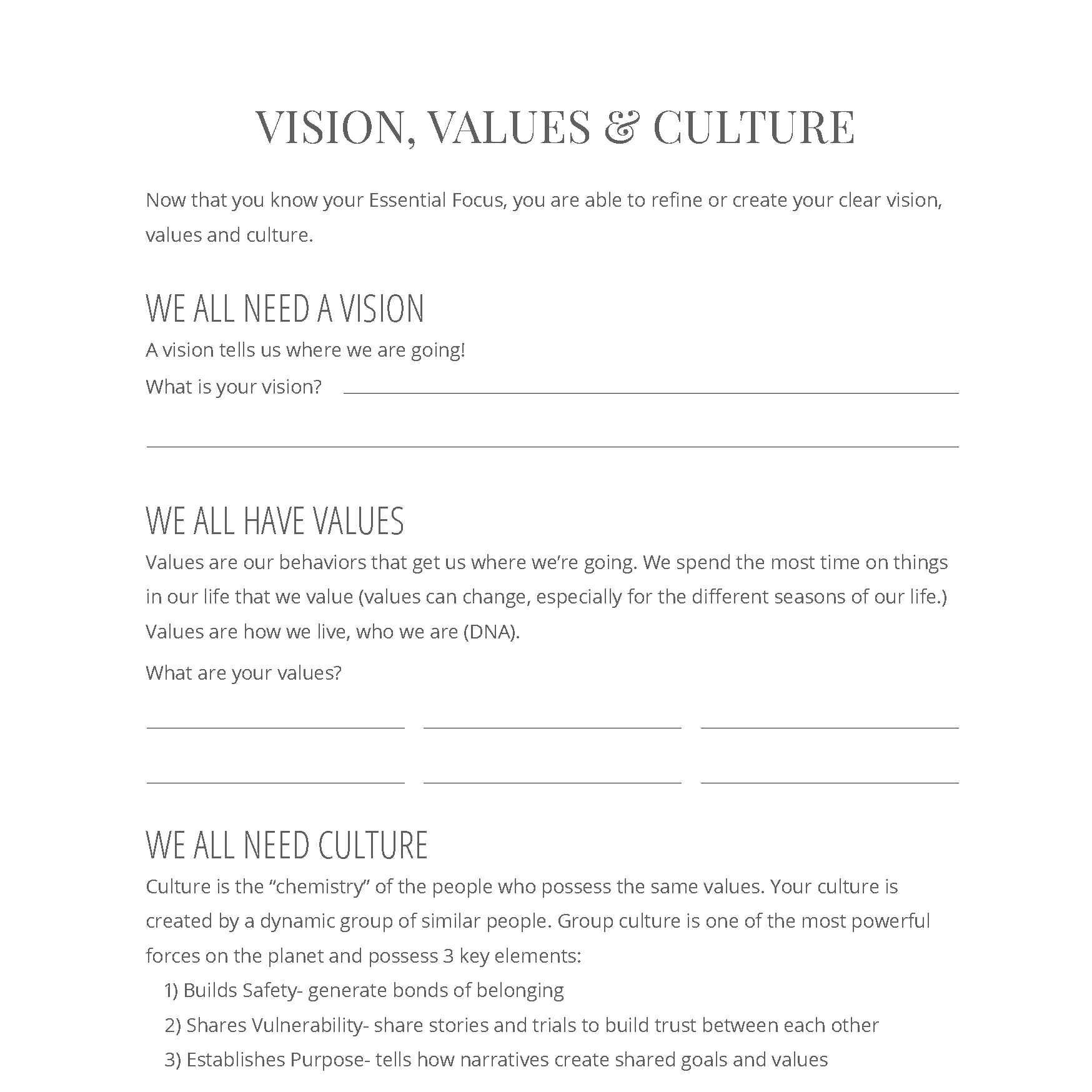 Vision, Values, & Culture - Vital 180 Community