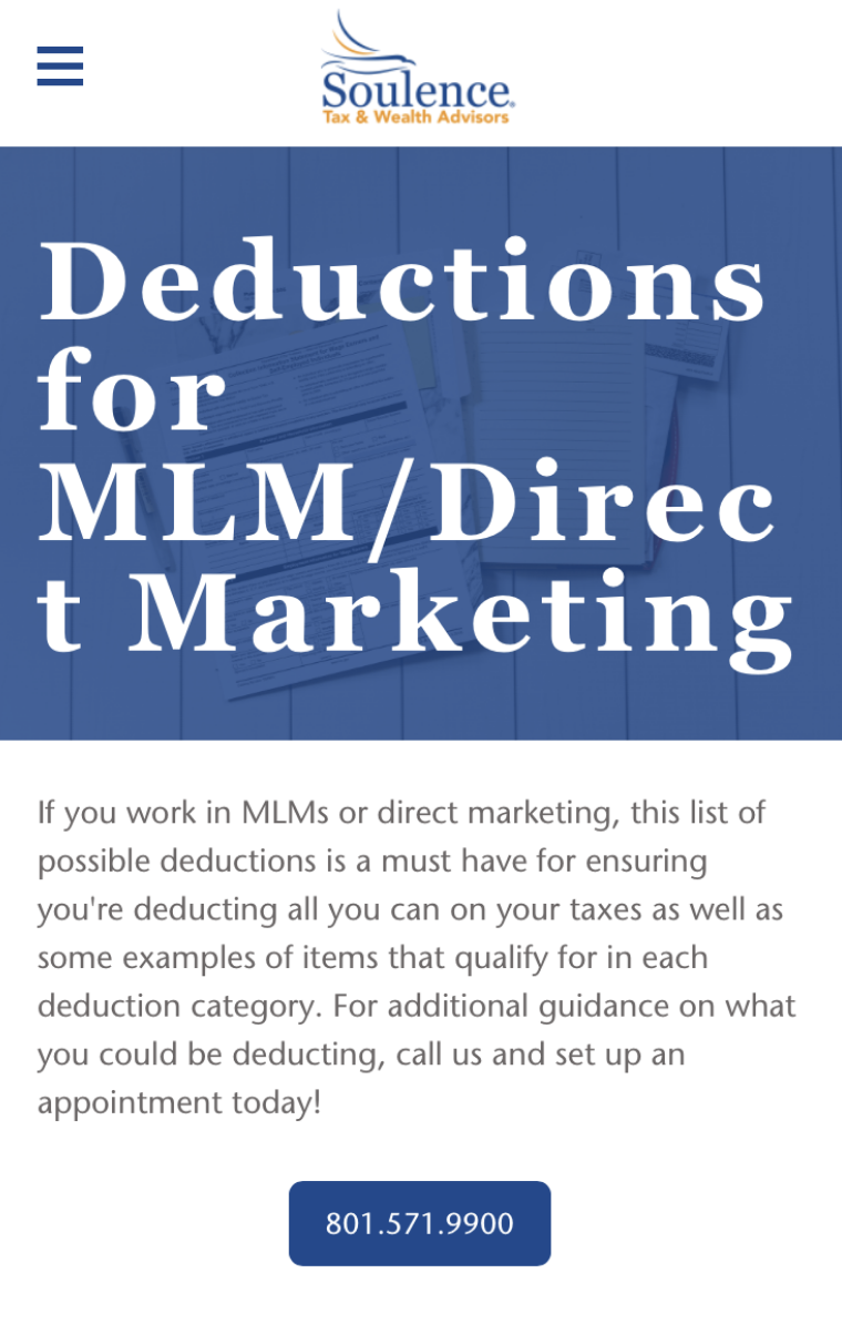 Deductions for MLM/Direct Marketing