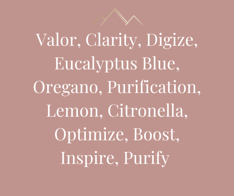 Valor, Clarity, Digize, Eucalyptus Blue, Oregano, Purification, Lemon, Citronella, Optimize, Boost, Inspire, Purify